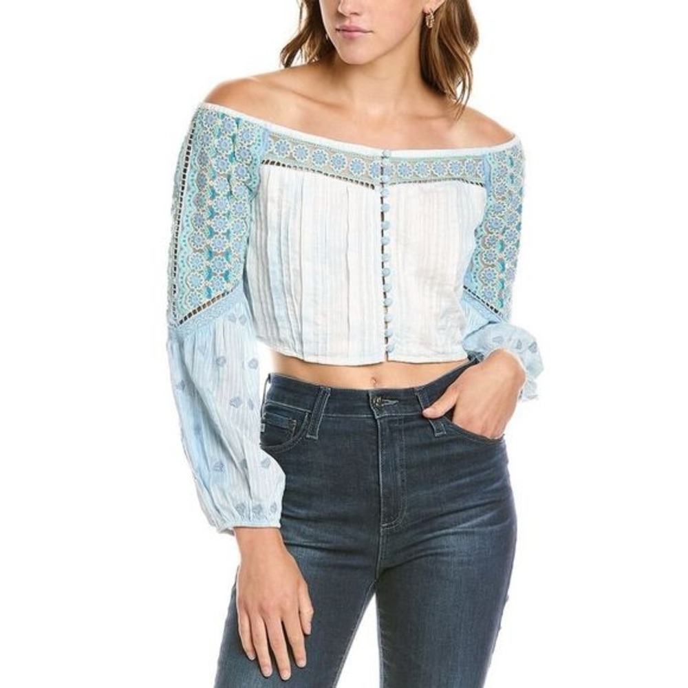 LoveShackFancy Perris Crop Top Blue